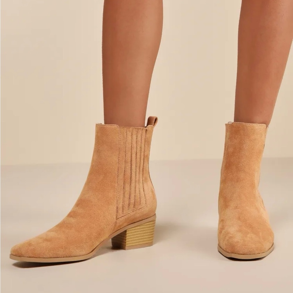 Lulu’s Lightly Worn Thatcher Almond Suede Ankle Boots Women’s Size 10